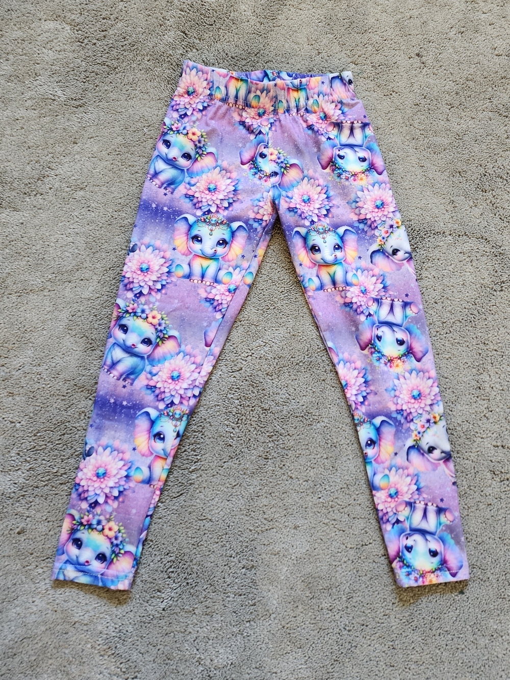 Girls' Purple Floral & Elephant Print Leggings